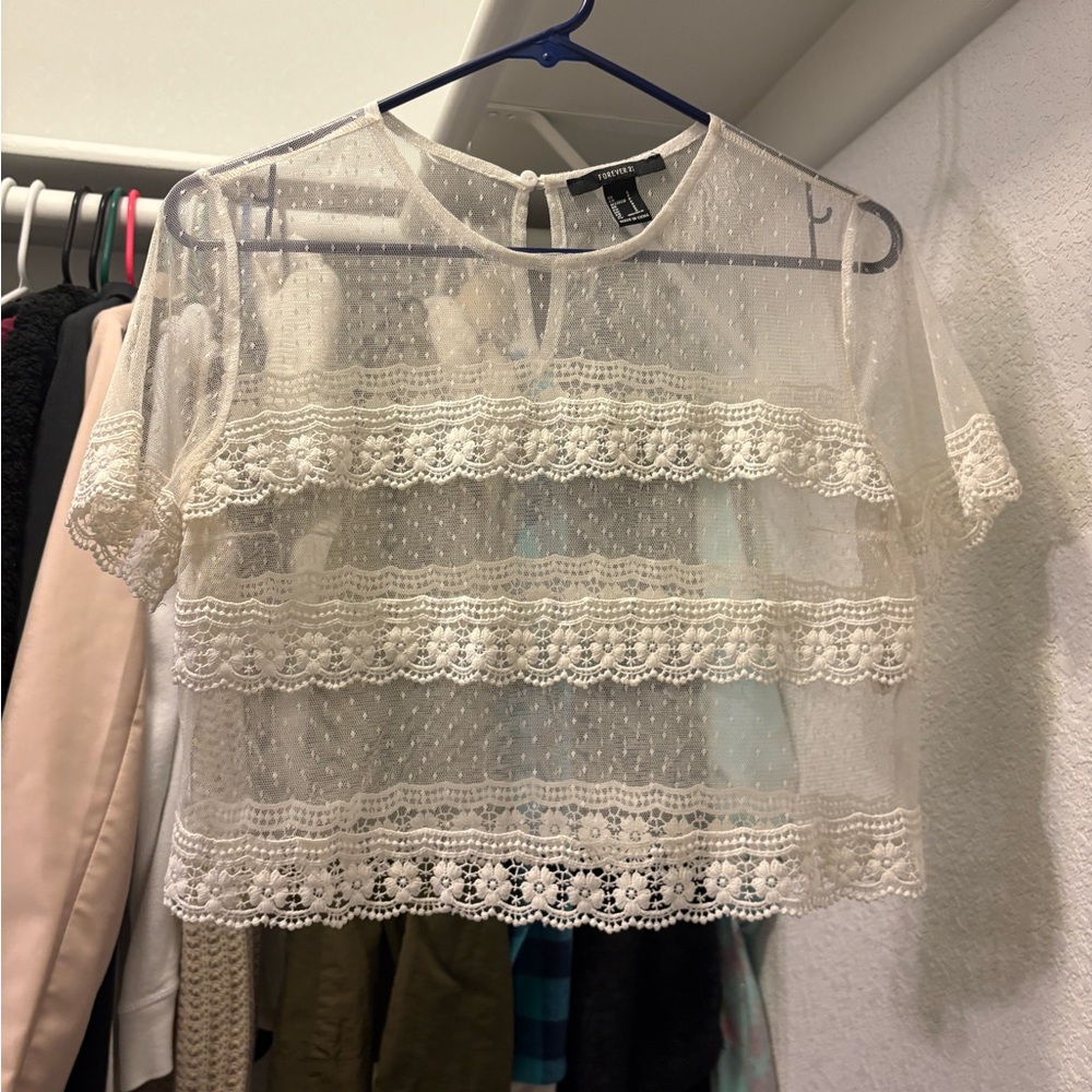 Forever 21 Sheer Lace Crop Top – Size Small